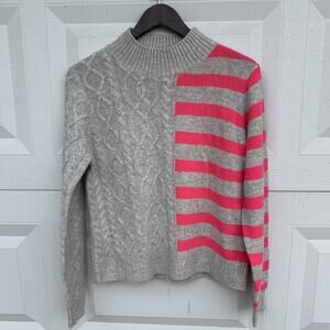 &Isla Isla 100% Cashmere Sweater Sz M Pink Gray Cableknit